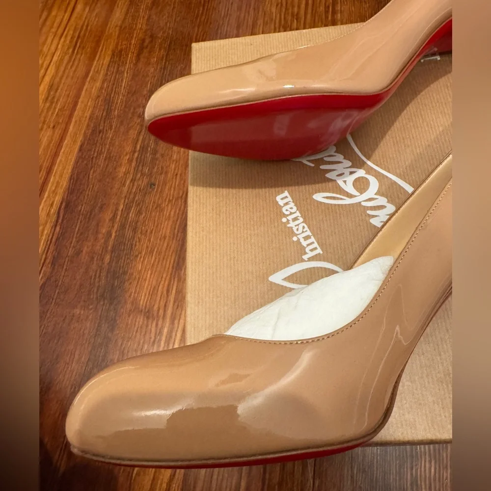 Christian Louboutin Beige Patent Leather Rounded Toe Pump Heels - Picture 11 of 16